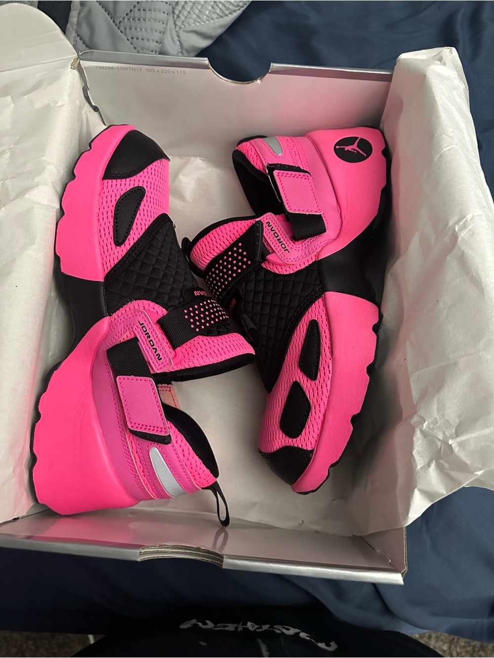 Jordan Kids Hot Pink and Black Sneakers with Hook Straps